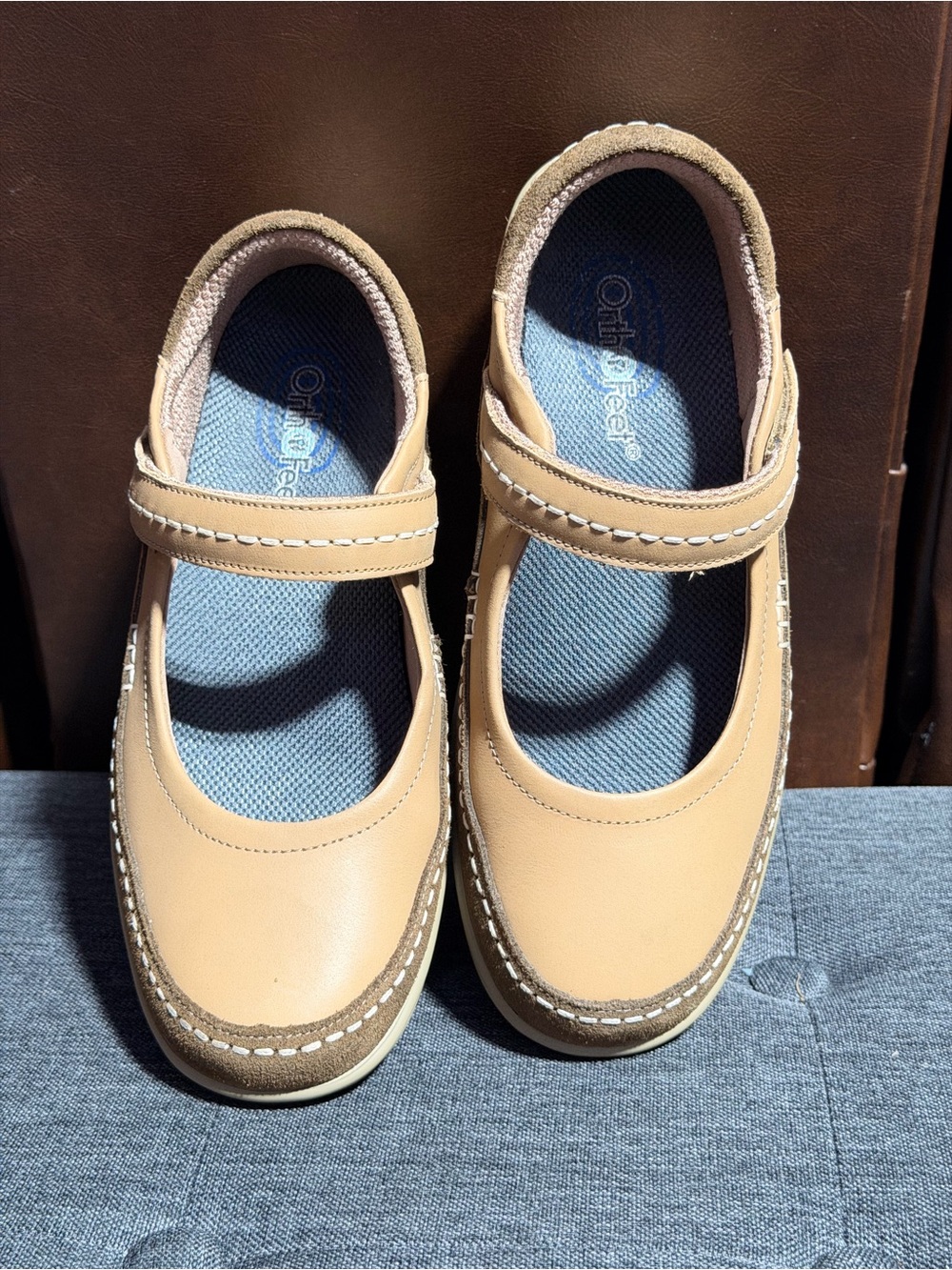 Orthofeet Leather Mary Jane Comfort Shoes Beige Tan size 7.5 Wide - Picture 7 of 8